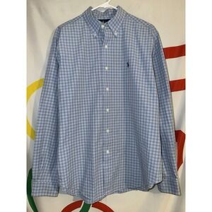 Polo Ralph Lauren Button Up Shirt Mens Large Blue Green Plaid Classic Cotton